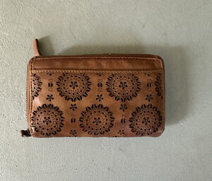 Boho Distressed Perforated Brown Leather Wallet